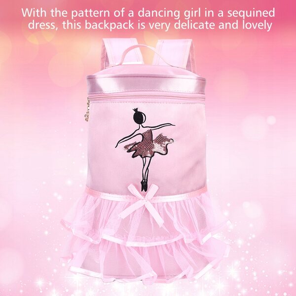 Kinder-Ballettrucksack aus Satinstoff mit Ballerina-Aufdruck und Pailletten