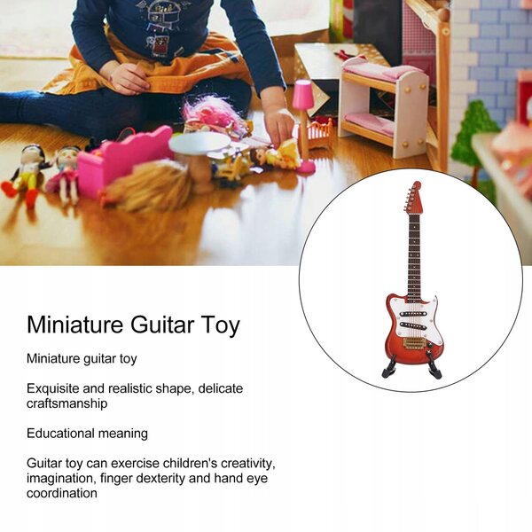 Miniatura chitarra in legno per casa delle bambole, leggera e raffinata