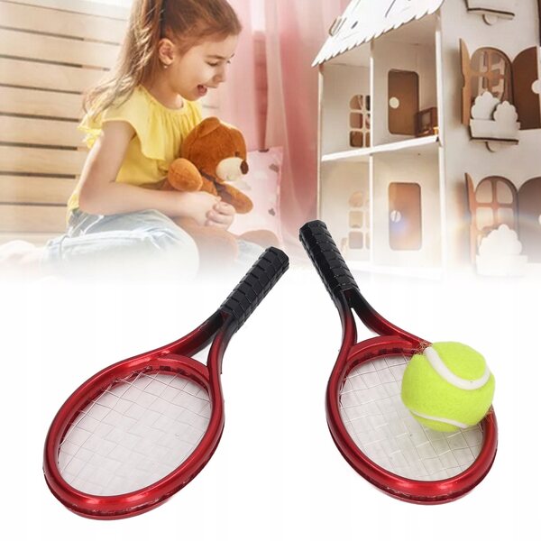 Mini-Tennisschläger-Set für 1:12 Puppen mit Ball und Plastiktüte