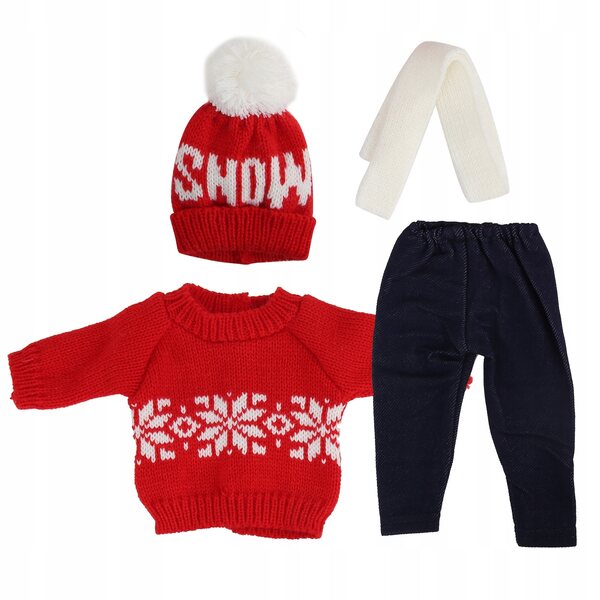Weihnachtskleidung für 43-cm-Puppen mit Pullovern, Hosen und Mützen