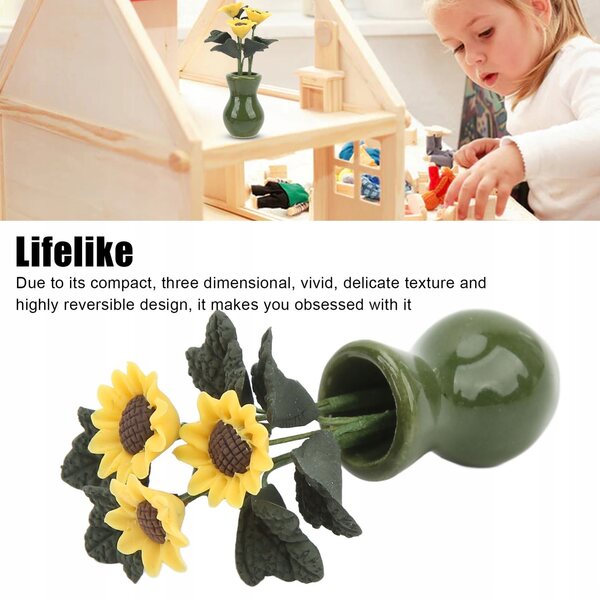 Miniatura vaso di girasole per casetta 1/12 decorazione realistica e resistente
