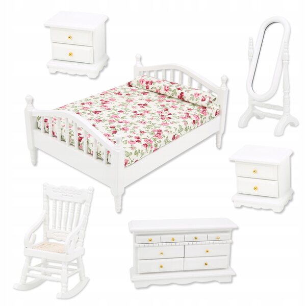 Mini Mobili 1:12 Letto Doppio con Specchio e Anello Design Moderno