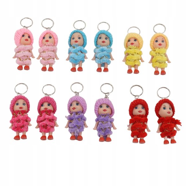 Set 12 Mini Bambole Portachiavi in PVC e Metallo, Design Carino e Portatile