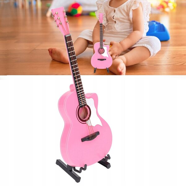 Gitarrenmodell aus rosafarbenem Buchenholz, 18 cm große handgefertigte Miniatur