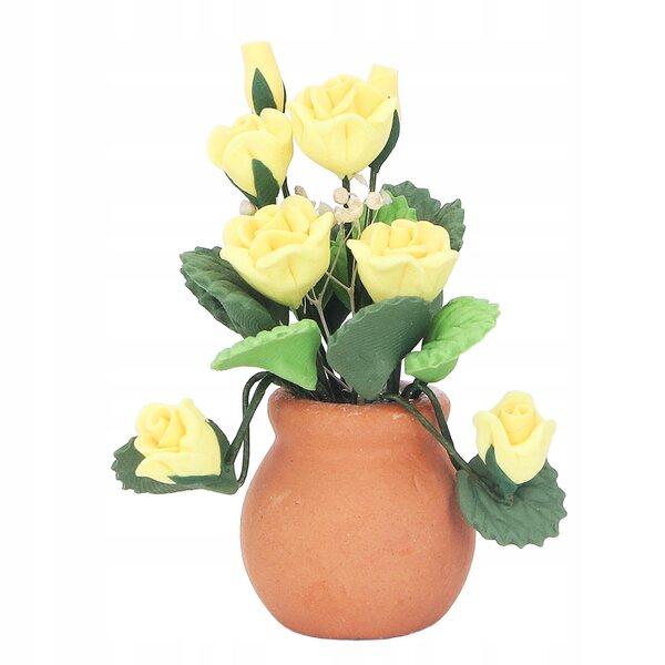 Fiore miniatura rosa gialla in vaso rosso per casa delle bambole scala 1:12