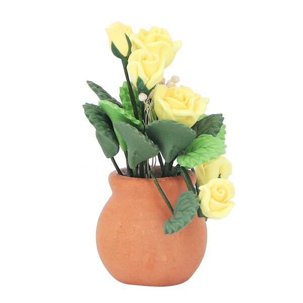 Fiore miniatura rosa gialla in vaso rosso per casa delle bambole scala 1:12