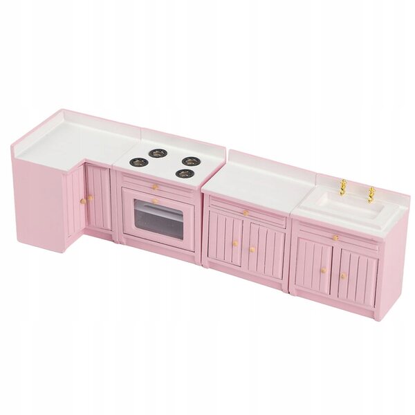 1:12 Puppenhaus Miniatur-Küchenset aus rosa Holz