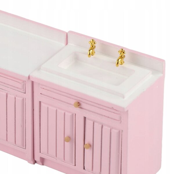1:12 Puppenhaus Miniatur-Küchenset aus rosa Holz