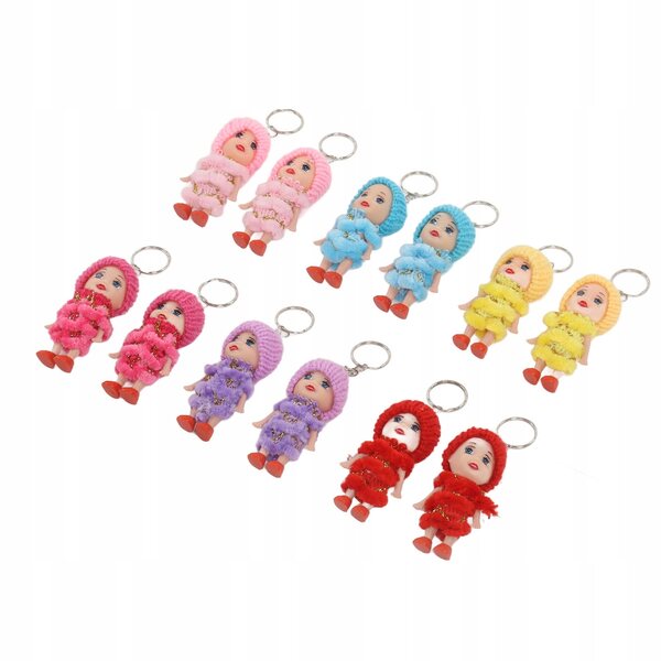 Set 12 Mini Bambole Portachiavi in PVC e Tessuto, Perfette per Borsa o Zaino