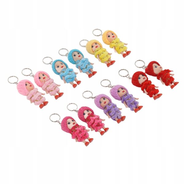 Set 12 Mini Bambole Portachiavi in PVC e Tessuto, Perfette per Borsa o Zaino