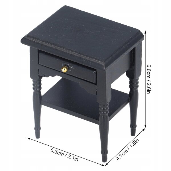 1:12 DOLLHOUSE MINIATUROWY DREWNIANY STOLIK NOCNY BLACK SYMULACJA B3