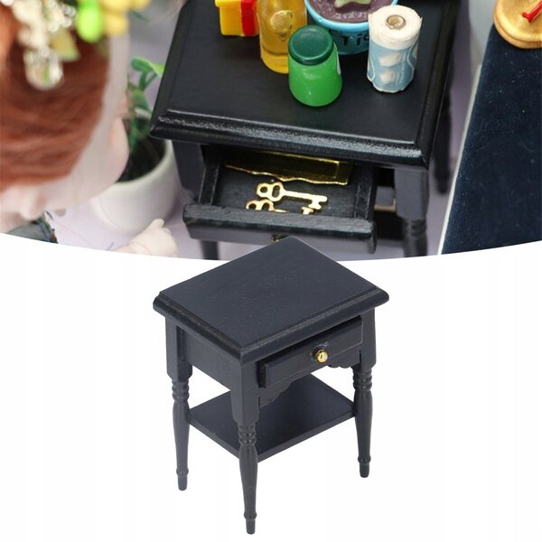 1:12 DOLLHOUSE MINIATUROWY DREWNIANY STOLIK NOCNY BLACK SYMULACJA B3