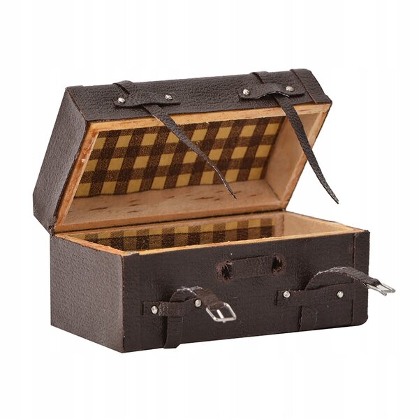 Valigia vintage in pelle PU per casa delle bambole, accessorio decorativo 1/12
