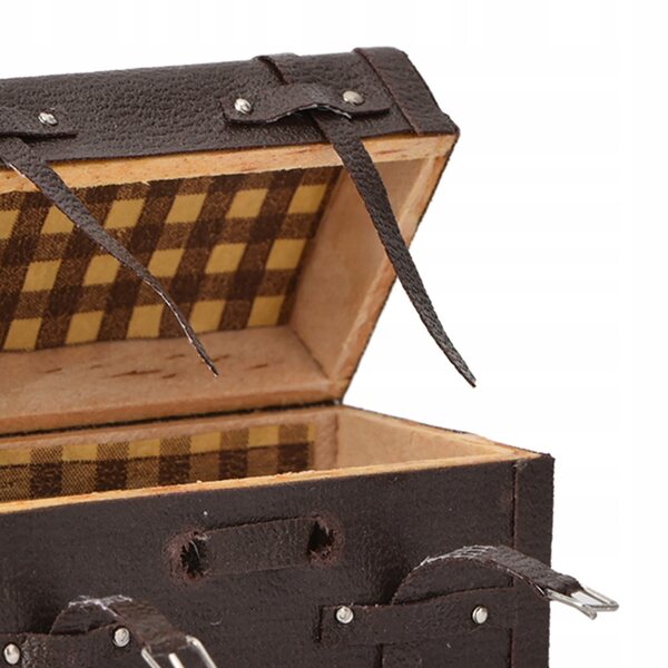 Valigia vintage in pelle PU per casa delle bambole, accessorio decorativo 1/12