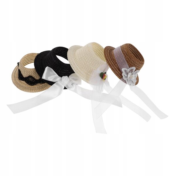 Set aus 4 kleinen Stoffhüten mit Schleife für Puppen, bunte Mini-Accessoires