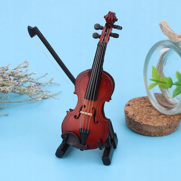 Geigenminiatur aus Holz im Maßstab 1:12 mit Zubehör für das Puppenhaus