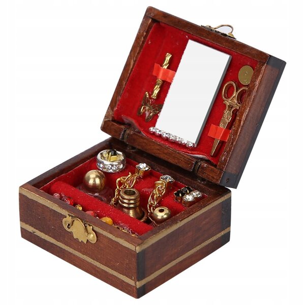 Miniatura scatola in legno con gioielli per casa delle bambole 1/12 ecologica