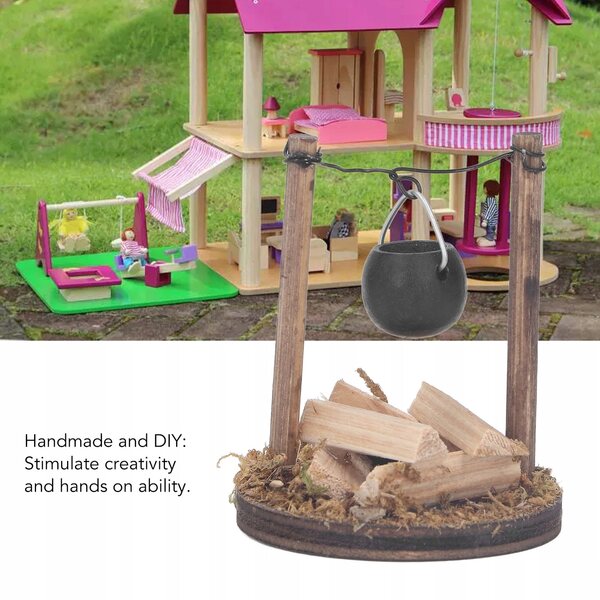 Miniatura camino in legno per casetta delle bambole, stile rustico e artigianale
