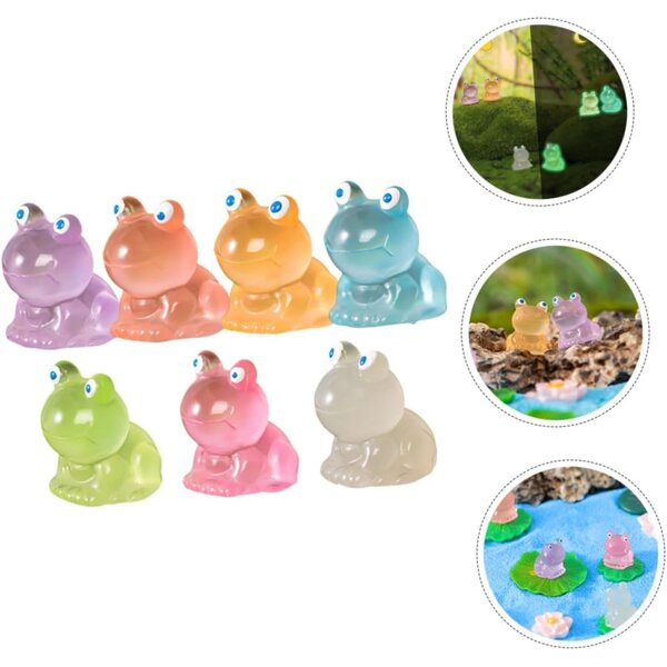 IMIKEYA 7 Pezzi Statuette Luminosi a Forma di Rana in Resina Miniatura Decorazione Indoor e Outdoor