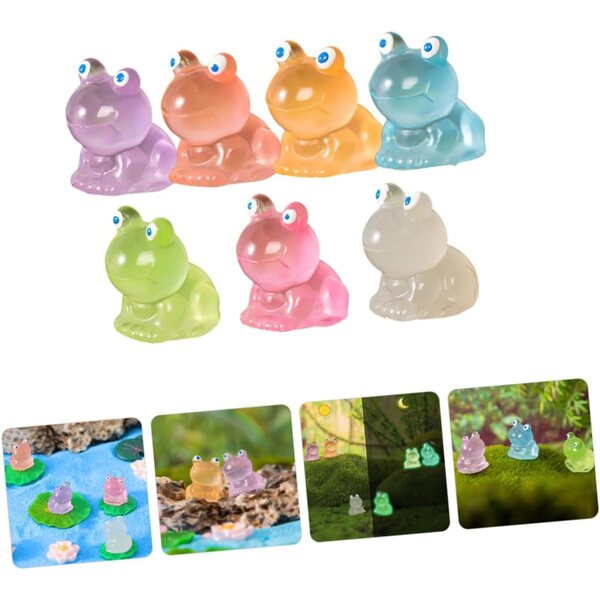 IMIKEYA 7 Pezzi Statuette Luminosi a Forma di Rana in Resina Miniatura Decorazione Indoor e Outdoor