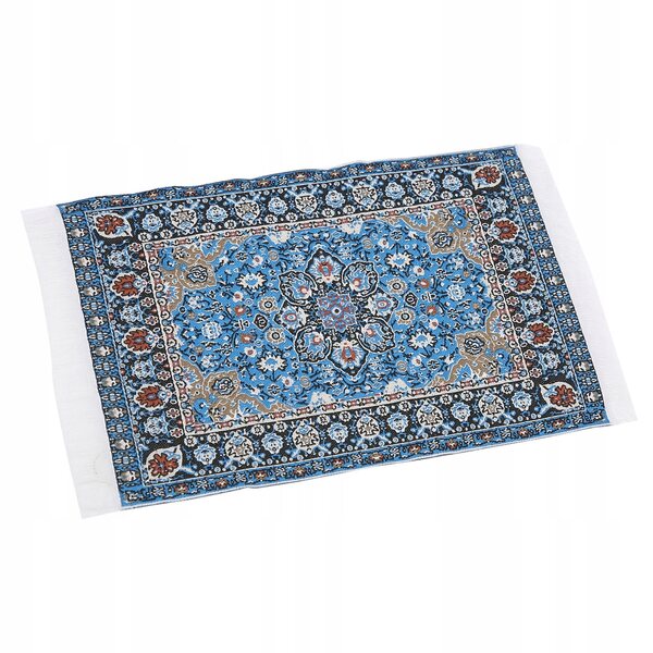 Ein gewebter Teppich in Form eines Puppenhauses im Maßstab 1:12 mit einem einzigartigen Blumenmuster