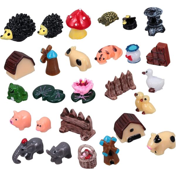 HEMOTON 24 pezzi Mini Statuette Animali e Cartoni per Decorazioni Fate, Case, Torte