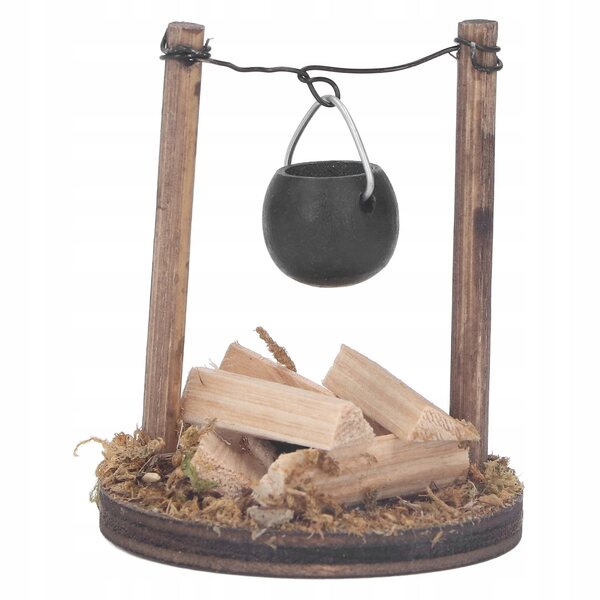 Miniatura camino in legno per casa delle bambole, design rustico e artigianale