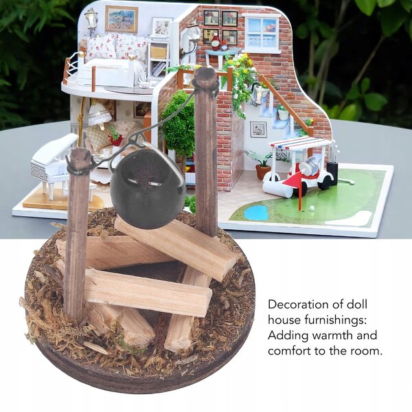 Miniatura camino in legno per casa delle bambole, design rustico e artigianale