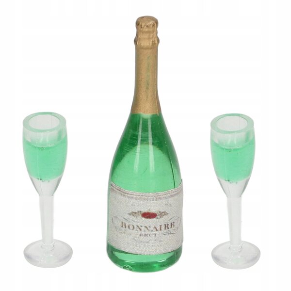 Set 10 Miniature Bottiglie e Calici di Vino per Casa delle Bambole PVC