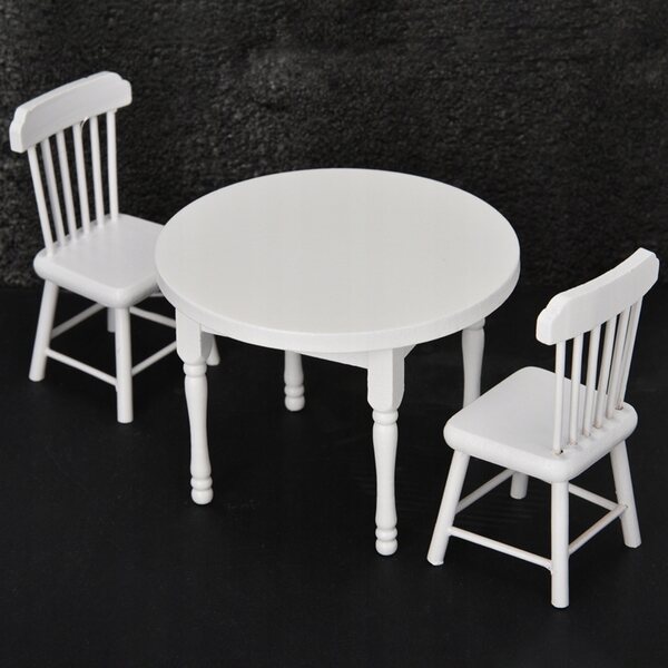 Set accessori casa delle bambole 3 pezzi tavolo e sedie in legno scala 1:12