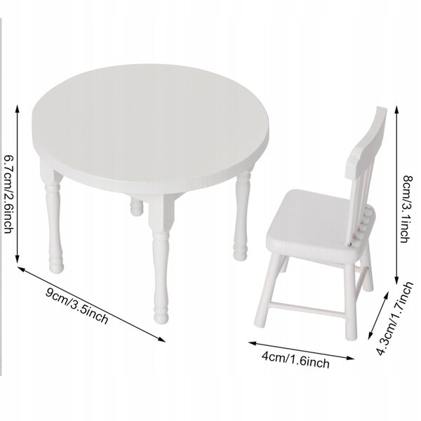 Set accessori casa delle bambole 3 pezzi tavolo e sedie in legno scala 1:12