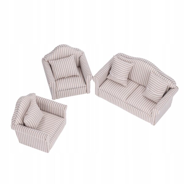 Set Miniatursofas aus Stoff und Holz für hochwertige Puppenhäuser