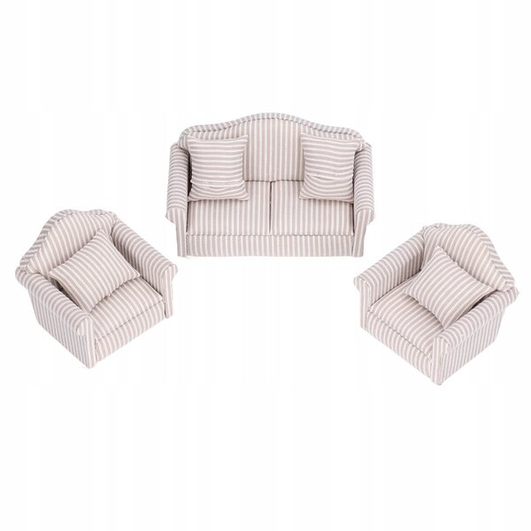 Set Miniatursofas aus Stoff und Holz für hochwertige Puppenhäuser