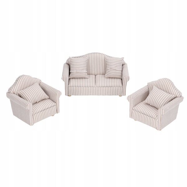 Set Miniatursofas aus Stoff und Holz für hochwertige Puppenhäuser