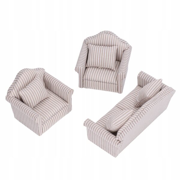 Set Miniatursofas aus Stoff und Holz für hochwertige Puppenhäuser
