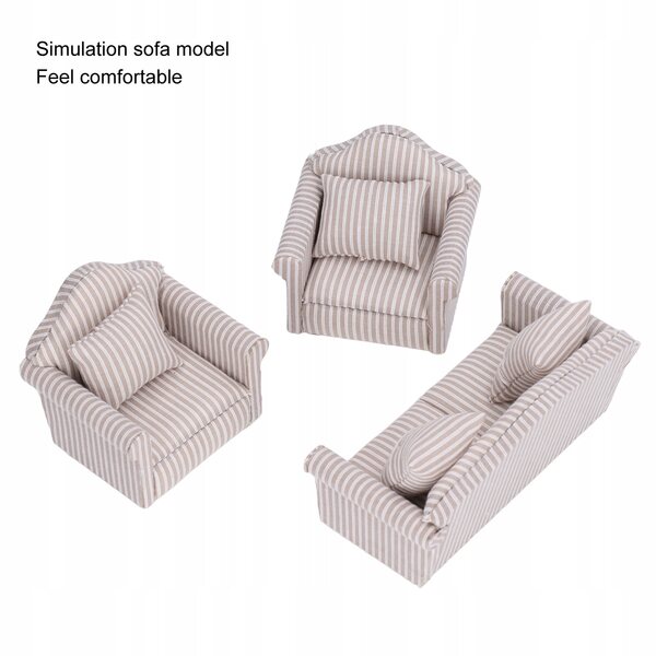 Set Miniatursofas aus Stoff und Holz für hochwertige Puppenhäuser
