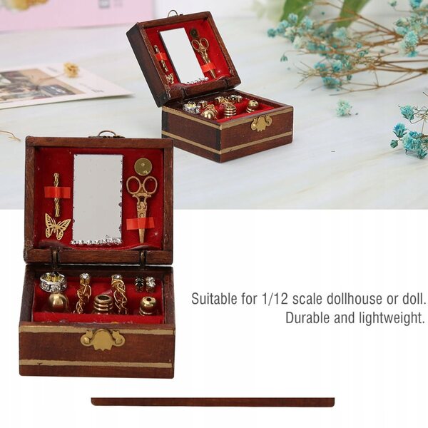 Miniaturowe drewniane pudełko z biżuterią Model ozdoby na akcesoria D8