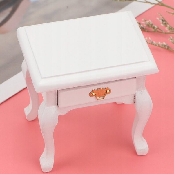 Miniatura vintage 1/12 tavolino bianco in legno per casa delle bambole