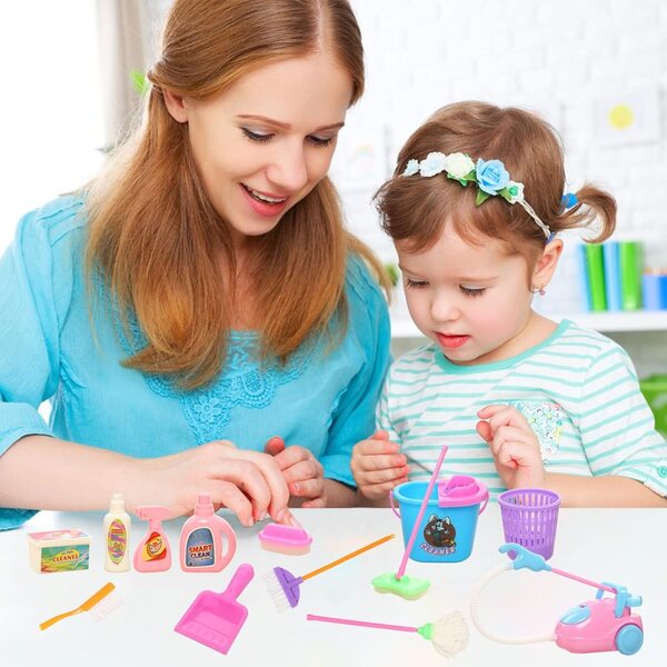 1:12 Miunana Puppenzubehör-Set für Miniaturreinigung und Gartenarbeit
