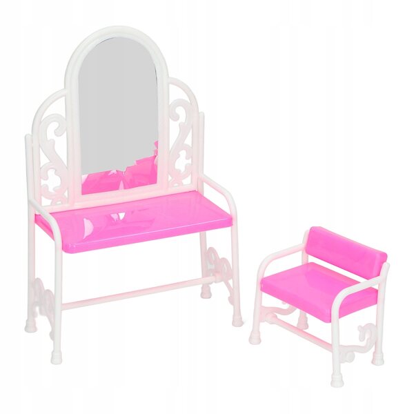 Sedia per casa delle bambole con specchio e accessori rosa e bianco, realistico