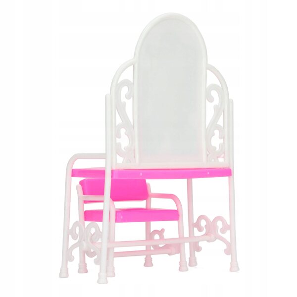 Sedia per casa delle bambole con specchio e accessori rosa e bianco, realistico