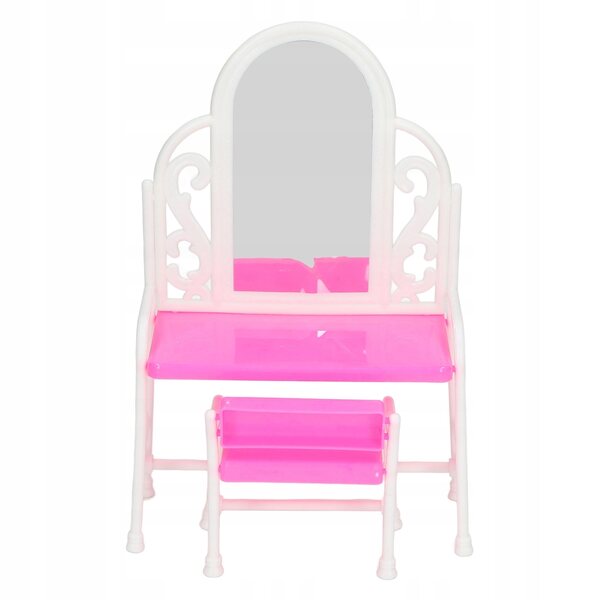 Sedia per casa delle bambole con specchio e accessori rosa e bianco, realistico