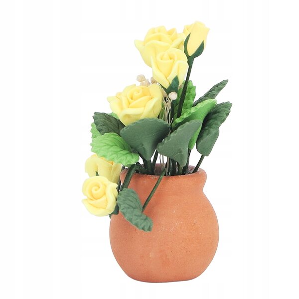 Miniatura casa delle bambole 1:12 con fiore giallo rosa rossa e vaso verde