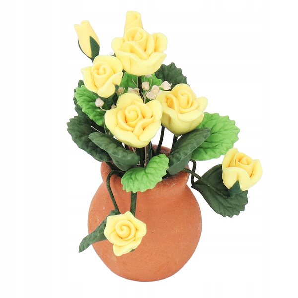 Miniatura casa delle bambole 1:12 con fiore giallo rosa rossa e vaso verde