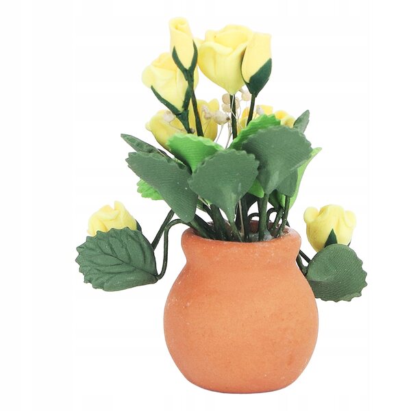 Miniatura casa delle bambole 1:12 con fiore giallo rosa rossa e vaso verde