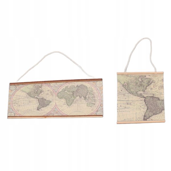 Mini mappa mondo da parete 1:12 per casa delle bambole, set 2 pezzi