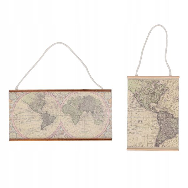 Mini mappa mondo da parete 1:12 per casa delle bambole, set 2 pezzi