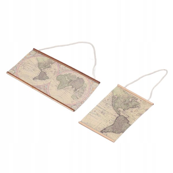 Mini mappa mondo da parete 1:12 per casa delle bambole, set 2 pezzi