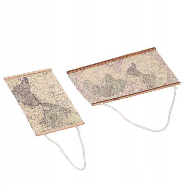 Mini mappa mondo da parete 1:12 per casa delle bambole, set 2 pezzi