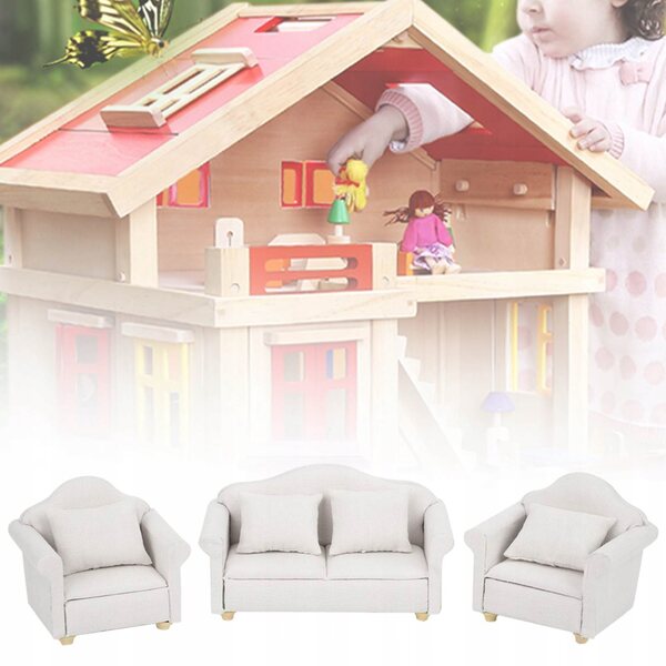 3-teiliges 1:12 Miniatur-Sofa-Set für Puppenhaus, hochwertiges Zubehör